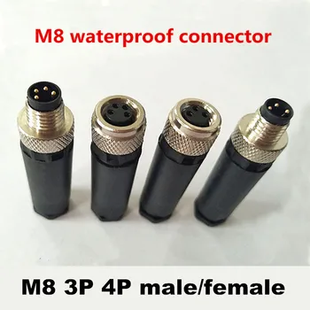  M8 3pins 4pins сензор конектор водоустойчив мъжки и женски щепсел винт резба съединител 3 4 щифт