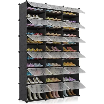 MAGINELS 72-чифт преносим организатор на стойка за обувки, DIY шкаф за съхранение на обувки за вход с врата, пластмасов организатор на обувки