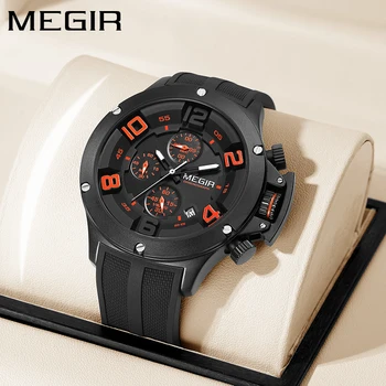 MEGIR спортен силиконов каишка кварцов часовник за мъже многофункционален водоустойчив светлинен хронограф мъжки часовници топ марка лукс