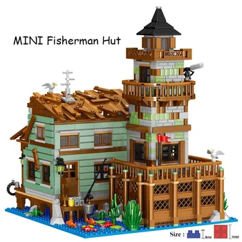 MOC Creative MINI рибар кабина къща сграда блок идея улица изглед риболов хижа модел тухли Assenbly момчета детски играчки подаръци