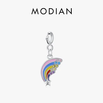 Modian Fashion Rainbow Enamel DIY Jewelry 925 Sterling Silver CZ Pendant Fit Making Bracelet & Necklace Charms Women Fine Gift
