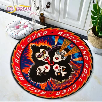 Music Print Round Heavy Metal Band Elements Начало Изкуство Мек килим без хлъзгане Kiss Band Fan Lover Подарък Декоративен килим