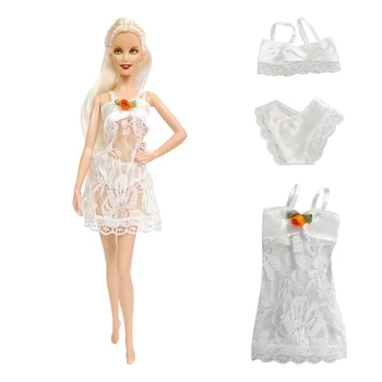 NK 1 комплект принцеса бяла пижама бельо рокля бельо сутиен дантела рокля модни дрехи за Барби аксесоари кукла момиче подарък играчка