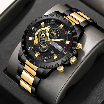 NOTIONR Луксозни мъжки часовници Мода Мъже Ежедневни водоустойчиви дата кварцов часовник Man Casual Luminous Clock montre homme