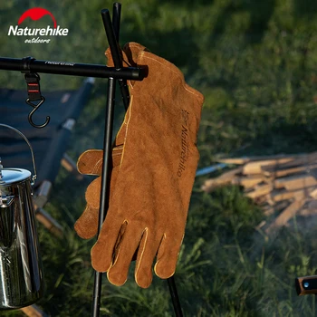 Naturehike открит къмпинг пикник барбекю кухня кожени ръкавици телешка топлоизолация ръкавици огнезащитни печене дълги ръкавици