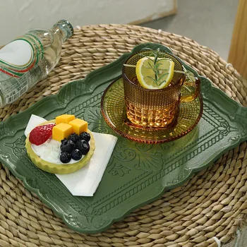 Nordic MDF дървена тава за прах Плодов десерт за съхранение Тава за съхранение на бижута Козметика Организатори Ретро чаена чиния