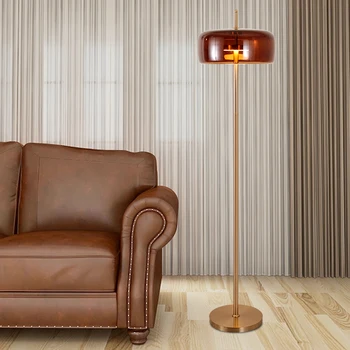 Nordic Кехлибарена подова лампа Индустриален стил светлина за читалня кафене спалня Минималистичен декор доведе стоящи лампи