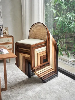 Nordic масивна дървесина трапезен стол творчески сгъваем ратан стол Хотел ресторант отдих облегалка ратан стол