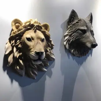 Nordic ретро смола симулация животински главата стена занаяти вълк тигър лъв мечка леопард главата стена орнаменти клуб бар стенни декорации