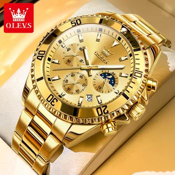 OLEVS Мъжки часовници Топ марка луксозно злато от неръждаема стомана водоустойчив хронограф кварцов часовник за мъже Luminous Relogio Masculino