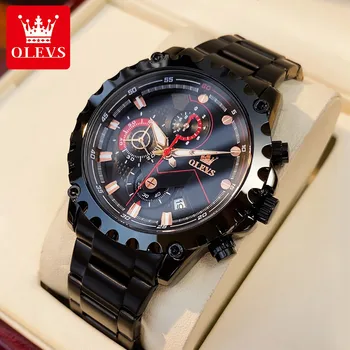 OLEVS часовници мъжки топ марка луксозен часовник случайни неръждаема стомана 24-часова лунна фаза мъже гледат спорт водоустойчив кварцов хронограф