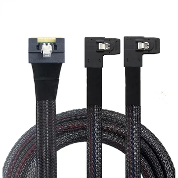 PCIE Slimline SAS SFF-8654 8i до 2x SAS SFF-8087 прав ъглов кабелен пакет с Antikink / Plug защита