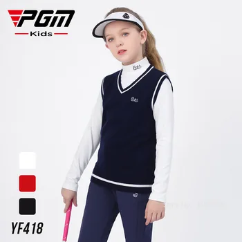 PGM Детски карикатура голф пуловер момичета еластична v-образно деколте голф жилетка деца вълна плетена спортна риза момичета без ръкави меки жилетки