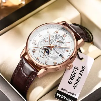 POEDAGAR Луксозен ръчен часовник за мъже водоустойчив светлинен хронограф Дата Man Watch Кожа Мъжки кварцови часовници Спортен мъжки часовник