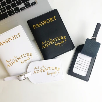 Pc Чанта за документи за пътуване Етикет за багаж Сватбен подарък Двойка Паспорт Папка Приключенски паспорт Корица PU Прост калъф за пътуване Портфейл