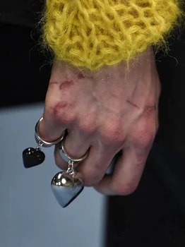 Peri'sBox Raf Simons Style Design Colorful Chubby Heart Pendant Ring, Unisex Matte Classic Ring Jewelry Rings
