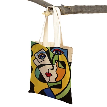 Picasso абстрактно изкуство аниме жени пазарски чанти двустранен еко случайни платно рамо чанта реколта купувач чанта