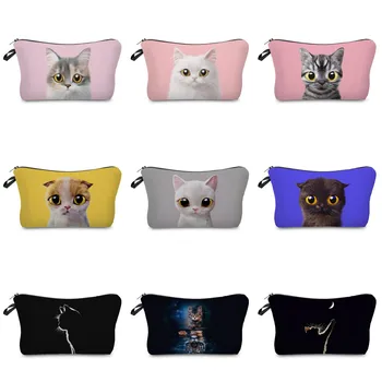 Portable открит сладък животните пътуване дами тоалетни комплект организатор чанта грим чанти карикатура 3D котка печат козметични чанта