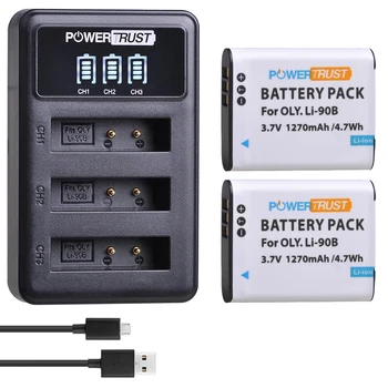PowerTrust 2Pc Li-90B LI90B LI-92B батерия + LED 3Slots USB зарядно устройство за Olympus XZ-2, SH-50, SH-1, SP-100, TG-1, TG-2, TG-3, TG-4, TG L20