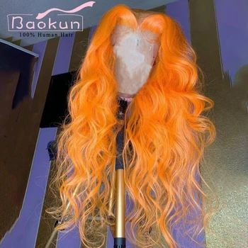 Pre оскубани 13x4 оранжева дантела отпред перуки за човешка коса цветни хлабав вълна 13x6 HD дантела фронтална перука прозрачни дантелени перуки за жени