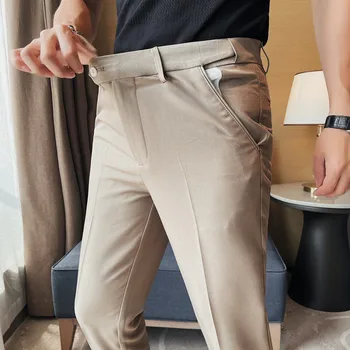 Premium Мъжки бизнес ежедневни панталони за разтягане Летни нови мъжки тънки панталони с девет точки стилни ежедневни плюс размер панталони 28-38