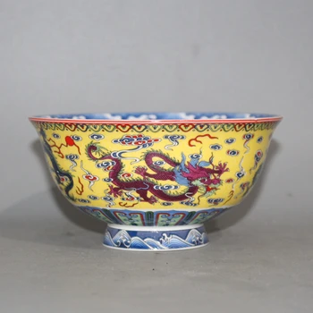 Qing Qianlong имперски розов дракон шарени купа порцелан, втора употреба и стари стоки
