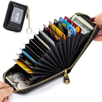 RFID Мъжки държач за карти Унисекс портфейл Кожен държач за визитни картички Zipper Card Protect Case ID Bank Притежателите на карти Портмоне
