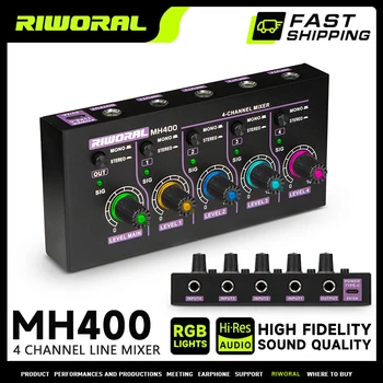 RIWORAL MH400 Four-In-One аудио сигнал миксер може лесно да съответства на повечето музикални инструменти, микрофони, компютри, мобилни телефони