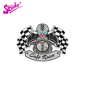 STICKY ретро кафе състезател тон нагоре британски мотоциклетист & карирани знамена дизайн винил стикер за каска велосипед кола стикер