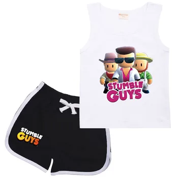 STUMBLE GUYS Костюм Детски летни дрехи Бебешки момичета Памучна тениска + къси панталони Комплект от 2 части Детски дрехи Момчета Спортни костюми