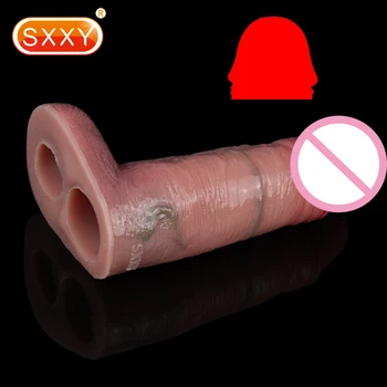 SXXY Супер реалистична обвивка на пишка с анти-капка силиконова кожа усещане секс играчки уголемяване на пениса за мъже G Spot стимулира