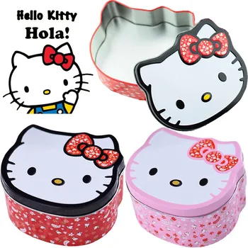 Sanrio Hello Kitty Mini Tin Box Tinplate Cute Candy Pill Cases Bins Jar Panged Containers Small Organizer Storage Box Home Gift