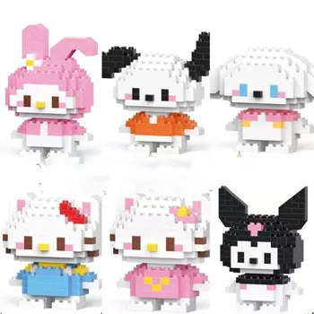 Sanrio Kawaii Hello Kitty Toy Building Blocks Kuromi Children Cinnamoroll Grow The Intellect Toy Pendant Kids Birthday Gift