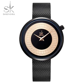 Shengke нова рокля женски часовник жени метална мрежа мода кварцови часовници класически дамски часовник луксозна марка Relogio Feminino