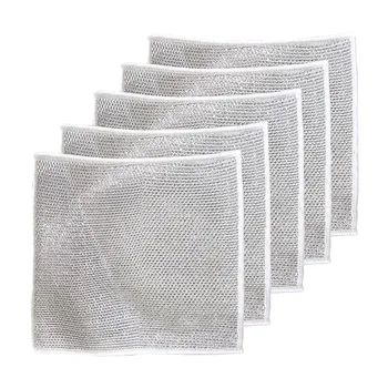 Silver Thread Fabric Dishcloth Почистване без надраскване Перфектен за кухненски повърхности Лесен за изплакване и повторна употреба Опаковка от 5/10/15/20