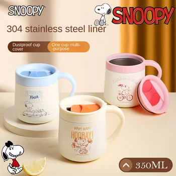 Snoopy чаша за кафе от неръждаема стомана с капак изолирана преносима чаша за кафе за творчески напитки с дръжка подарък за домашен инструмент за пиене