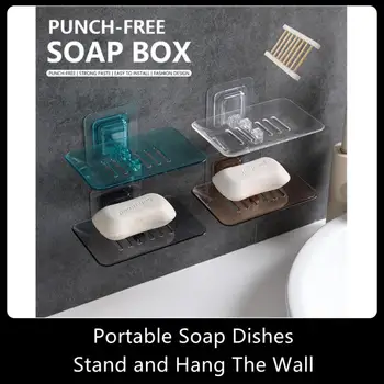 Soap Rack Без пробиване Монтиран на стената Двуслоен държач за сапун Сапунена гъба Аксесоари за баня Сапунени чинии Самозалепващи