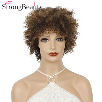 StrongBeauty Къса къдрава афро коса Дамски перуки Естествено изглеждащи мода Афро-американски синтетични перуки 8 инча