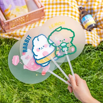 Summer Outdoorcooling Handheld Fans Round Portable Cute Transparent Cartoon Fan Mini Hand Held Fans Young Girls Подаръци