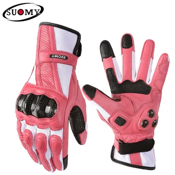 Suomy Summer Biker ръкавица жени розов мотоциклетист ръкавици кожа пълен пръст въглеродни влакна защита за мотоциклет мотокрос