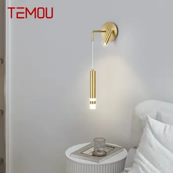 TEMOU Съвременна златна медна нощна светлина LED просто творческа месингова лампа за домашна всекидневна