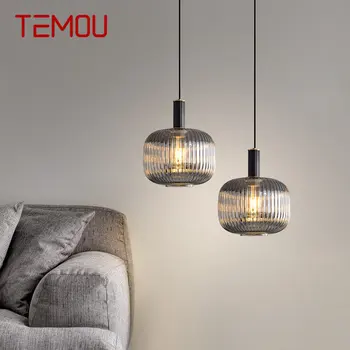 TEMOU Съвременна месингова висулка LED Nordic просто творческа стъклена кристална полилейна лампа за домашна спалня бар