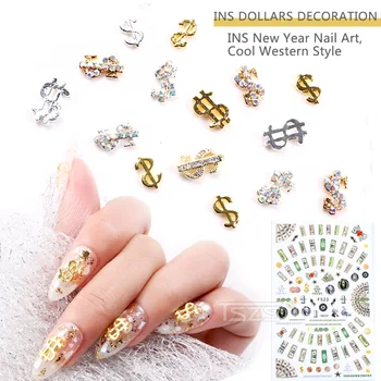TSZS USD долари дизайн нокти изкуство декорация злато сребърен цвят метална сплав нокти изкуство бижута кристал