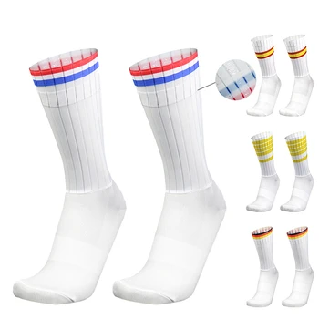 Team Aero Striped Cycling Pro Socks Неплъзгащи се безшевни силиконови спортни чорапи за пътни велосипеди