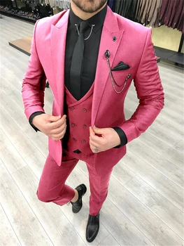 Thorndike мъжки костюм комплект розов 3бр костюм яке & панталон & жилетка за мъже един бутон тънък годни случайни мъжки бизнес младоженеца Tuxedos Blazer