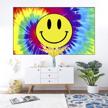 Tie Die Happy Face Tapestry Wall Hanging Happy LGBT Rainbow Tapestry Backdrop For Home