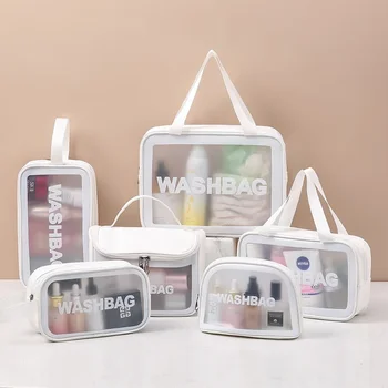 Travel PVC козметични чанти дама прозрачен прозрачен цип черен грим чанти организатор пътуване баня измиване грим голяма пазарска чанти случай