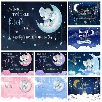 Twinkle Twinkle Little Star Baby Birthday Party Backdrop Декор Glitter Moon Star Elephant Baby Shower Photo Background Photocall