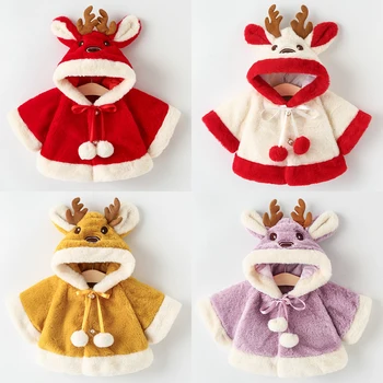 Umorden бебе момичета палто нос зимата топло ветроупорен качулка космати елени форма коледни дрехи 1-2T 4 цвят