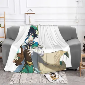 Venti Genshin Impact Blanket Fleece All Season Game Аниме Многофункционални ултра-меки одеяла за почистване на дивани